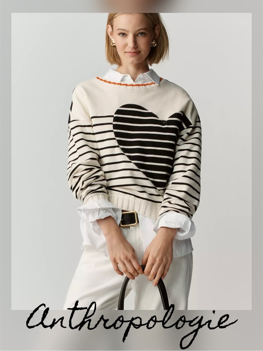 ❤️NEW Maeve by Anthropologie Cropped Striped Heart Sweatshirt. Size: Small
